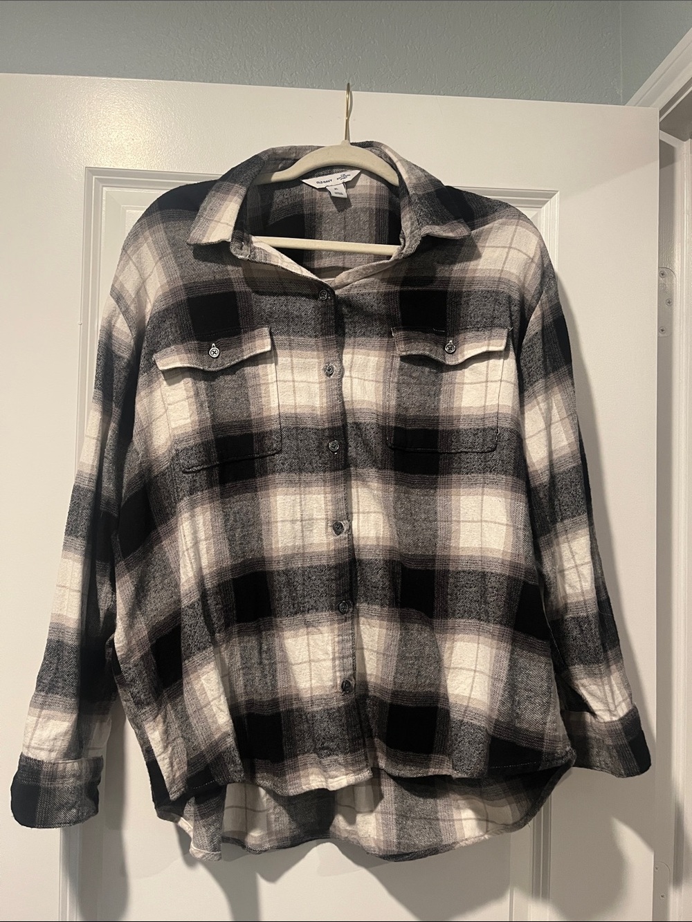 Old Navy Plaid Button-Up | Black, White, & Grey